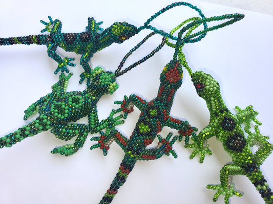 Lizard Ornament, Beaded Lizard, Mini Glass Ornaments,