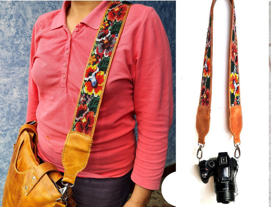 Guatemalan Handmade beaded floral CAMERA / Bag STRAP