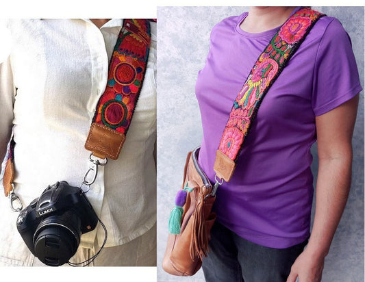 Guatemalan Handmade Leather Embroidered CAMERA / BAG STRAP