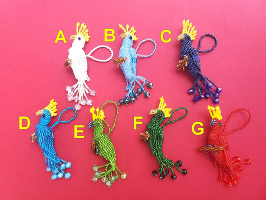 Cockatoo Ornament, Beaded Cockatoo, Mini Glass Ornaments,