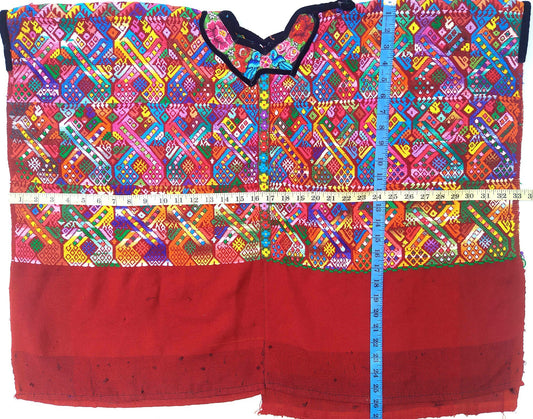 Vintage cotton unique Red handmade weaved Mayan huipil -Chile Verde Quetzaltenango-