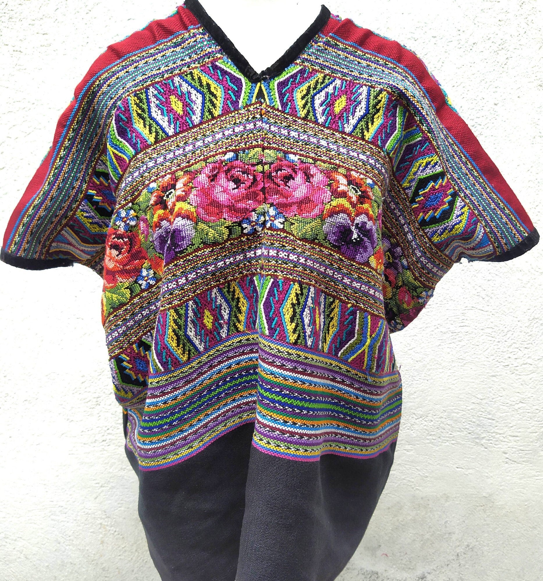 Cotton Unique Black Handmade WEAVED -San Juan COMALAPA- Huipil