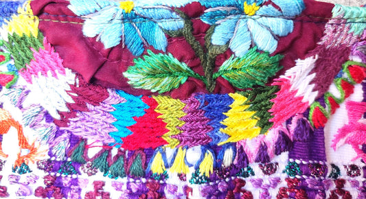 Vintage handmade embroidered birds Santiago Atitlan huipil cotton wall decor tapestry 201