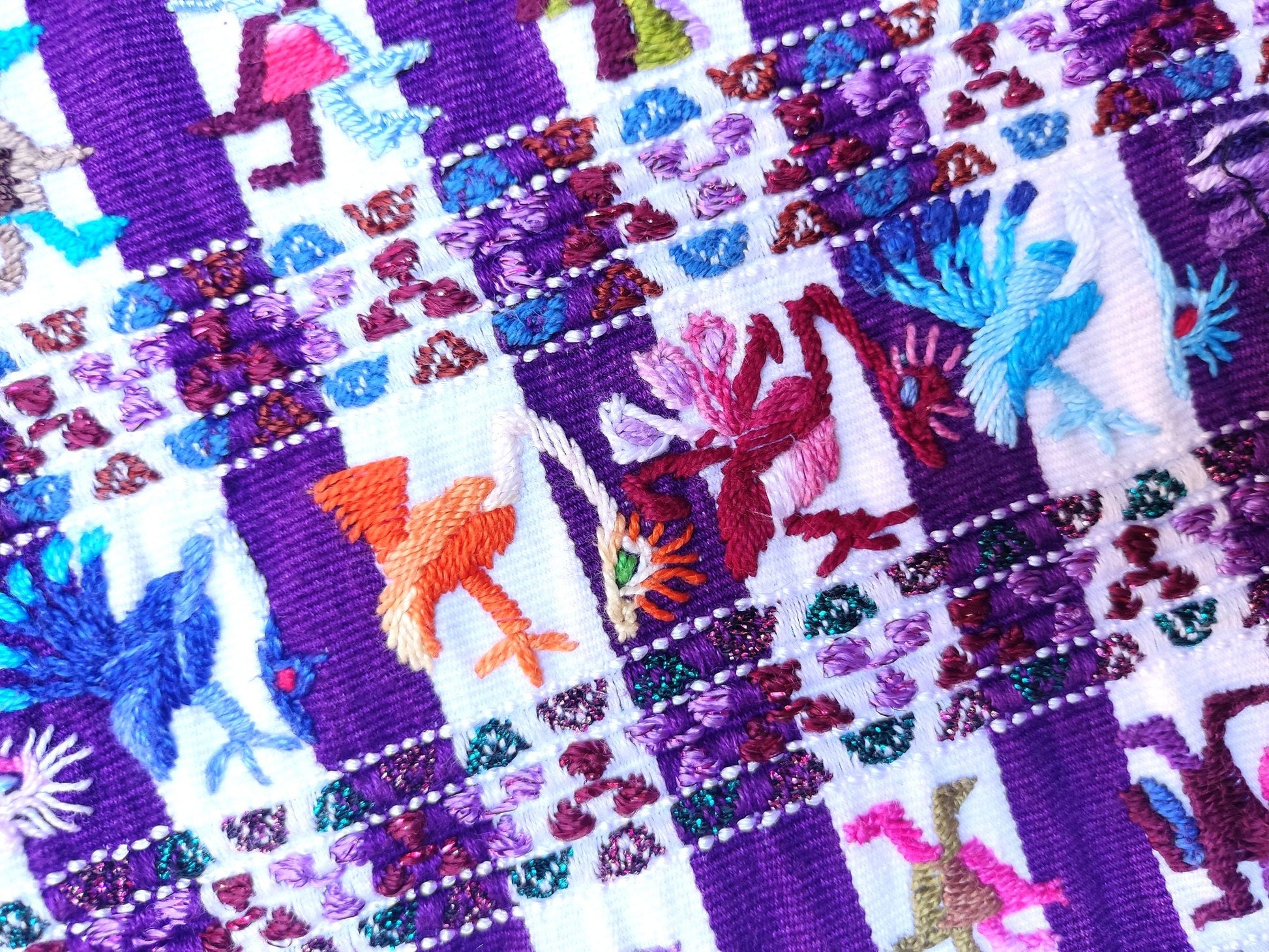 Vintage handmade embroidered birds Santiago Atitlan huipil cotton wall decor tapestry 201