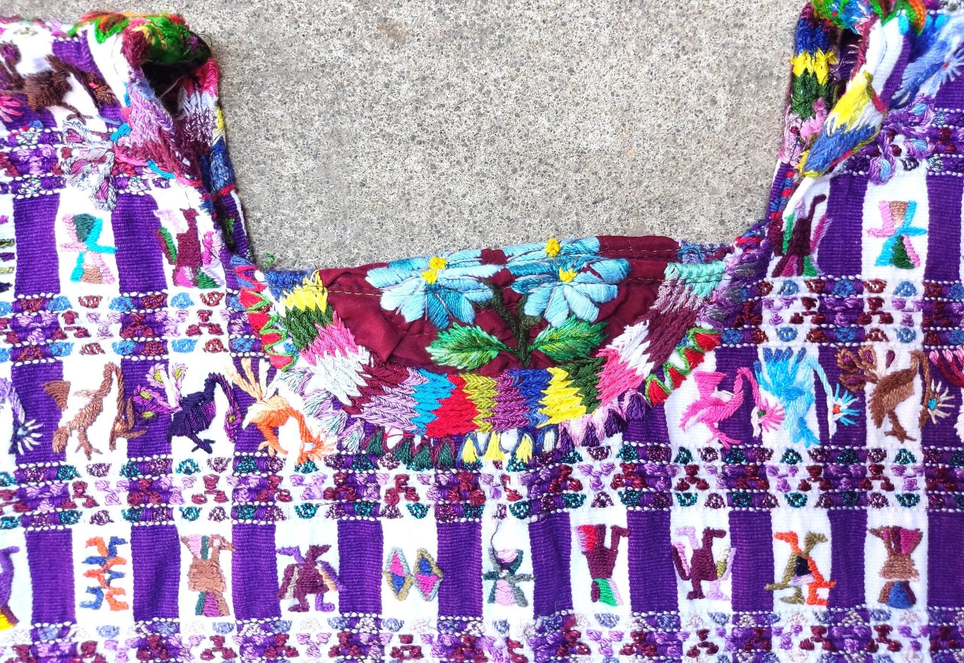 Vintage handmade embroidered birds Santiago Atitlan huipil cotton wall decor tapestry 201