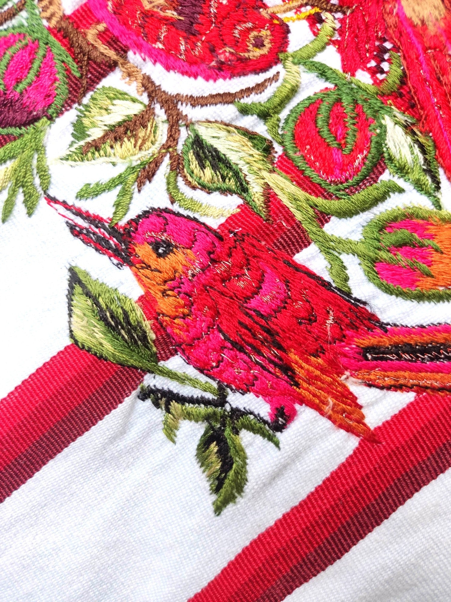 Vintage Handmade EMBROIDERED Birds SANTIAGO Atitlan Huipil Cotton Wall Decor Tapestry