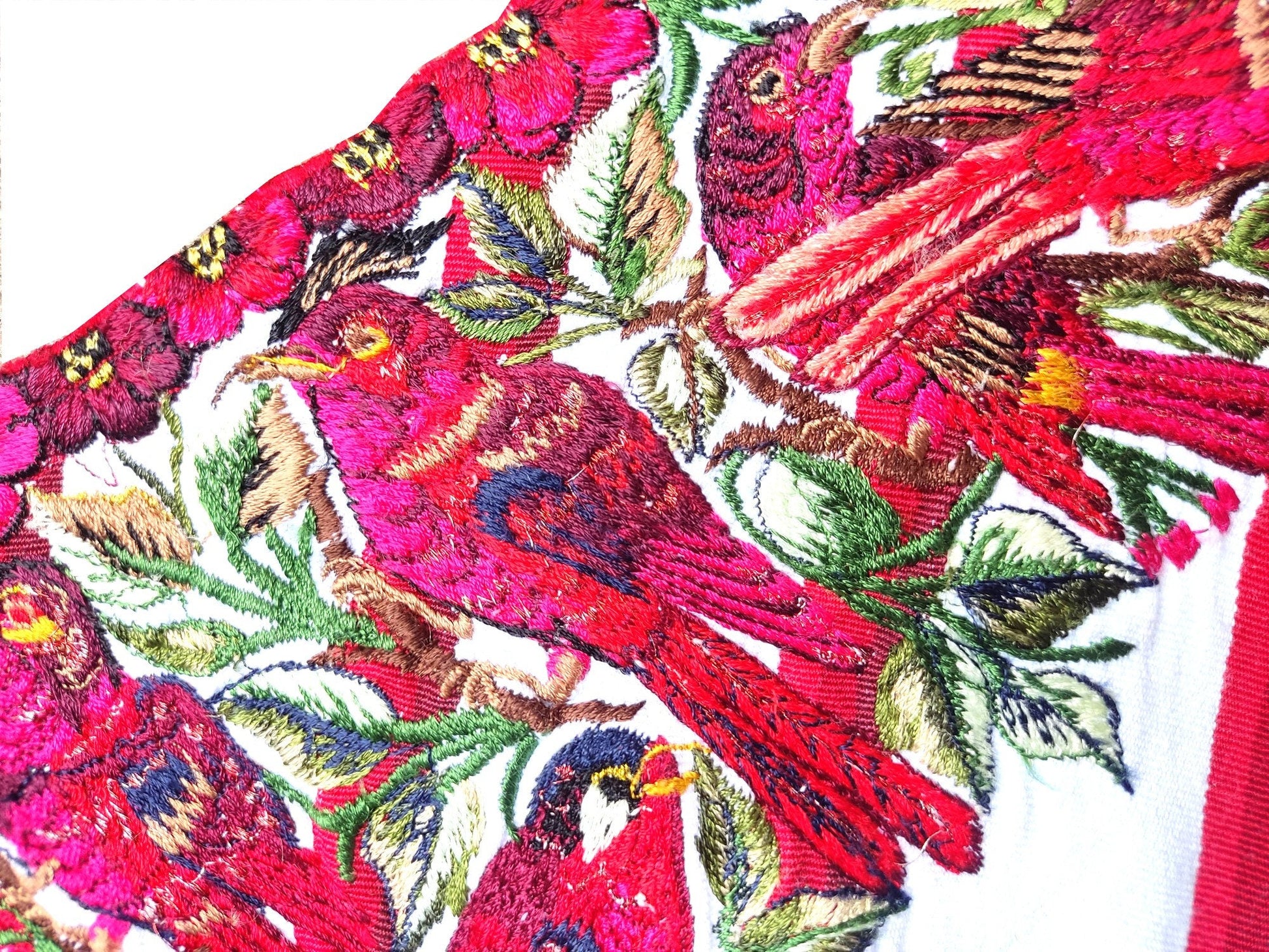 Vintage Handmade EMBROIDERED Birds SANTIAGO Atitlan Huipil Cotton Wall Decor Tapestry