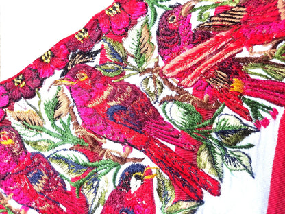 Vintage Handmade EMBROIDERED Birds SANTIAGO Atitlan Huipil Cotton Wall Decor Tapestry