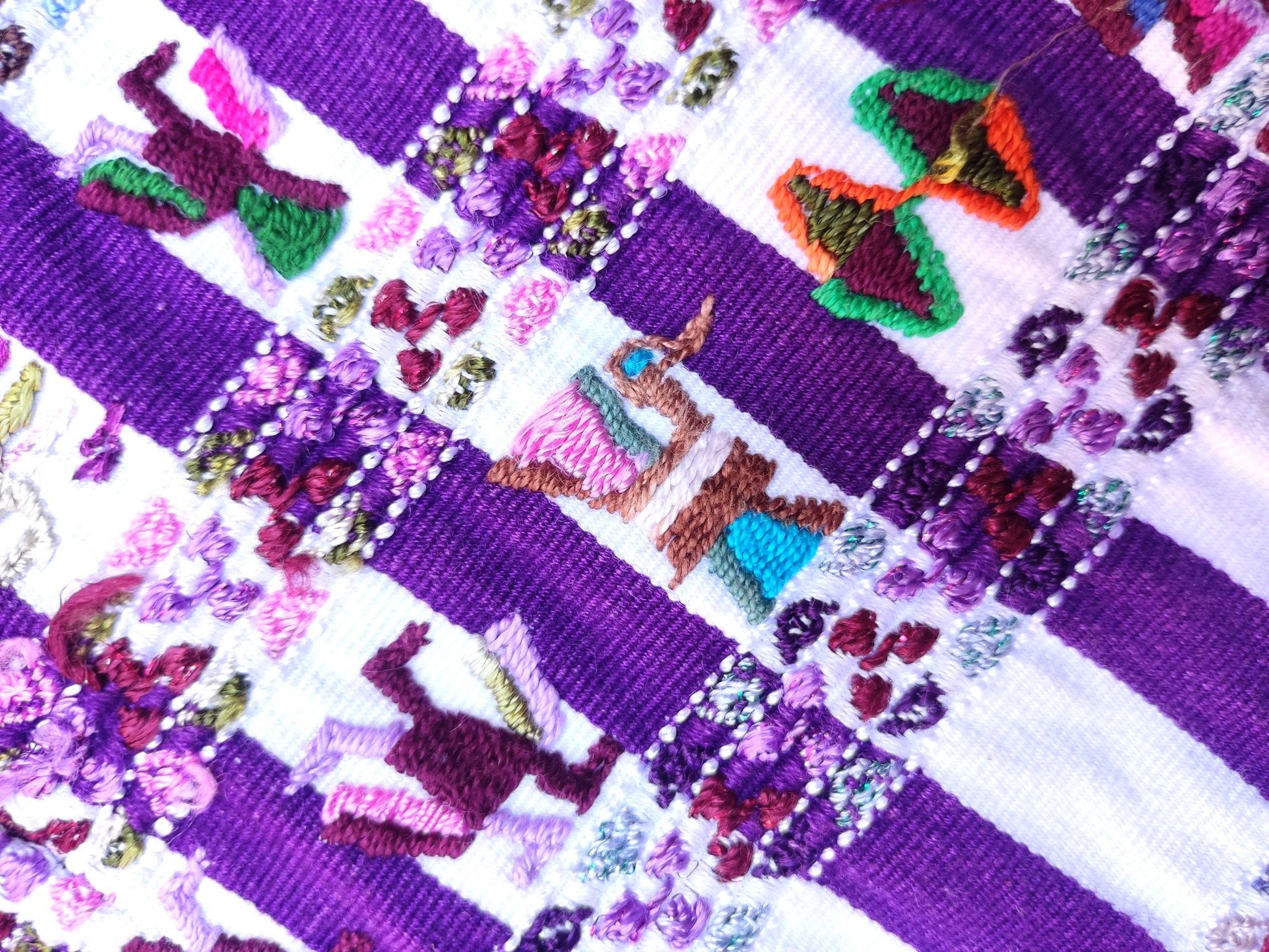 Vintage handmade embroidered birds Santiago Atitlan huipil cotton wall decor tapestry 201