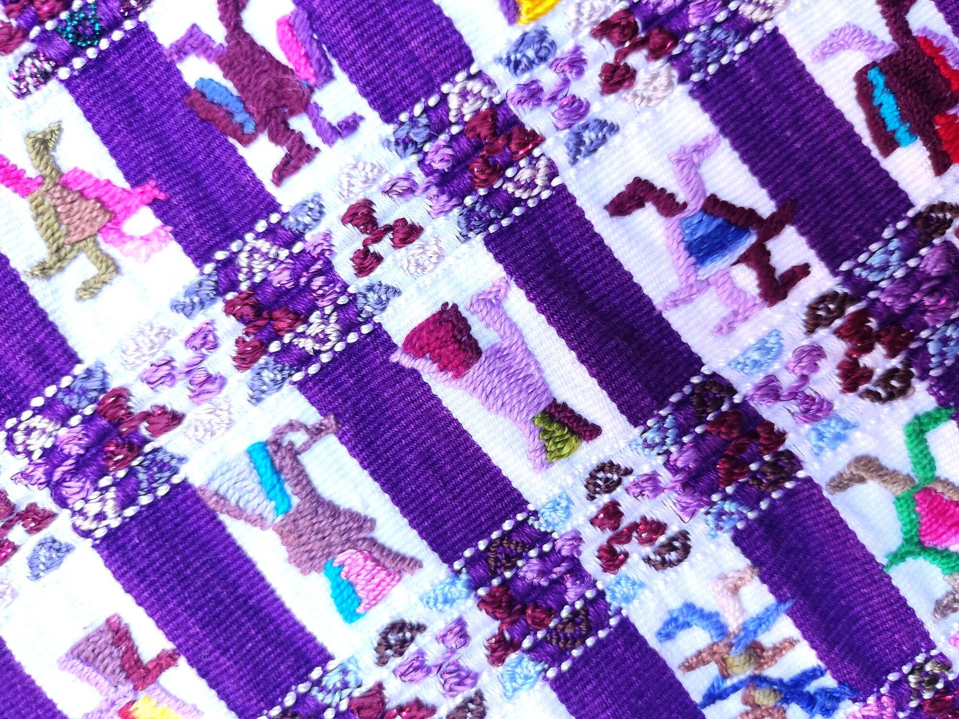 Vintage handmade embroidered birds Santiago Atitlan huipil cotton wall decor tapestry 201