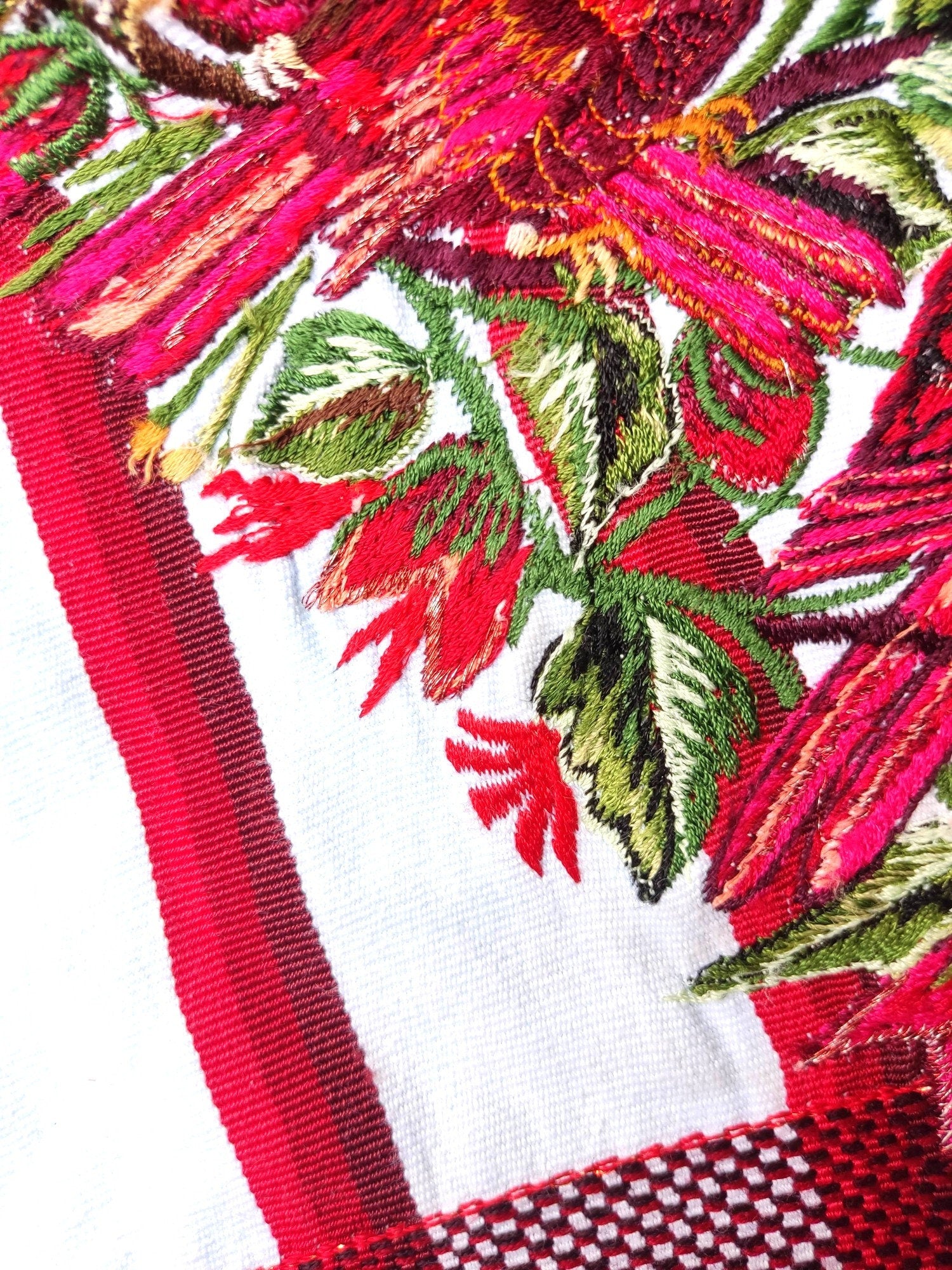 Vintage Handmade EMBROIDERED Birds SANTIAGO Atitlan Huipil Cotton Wall Decor Tapestry