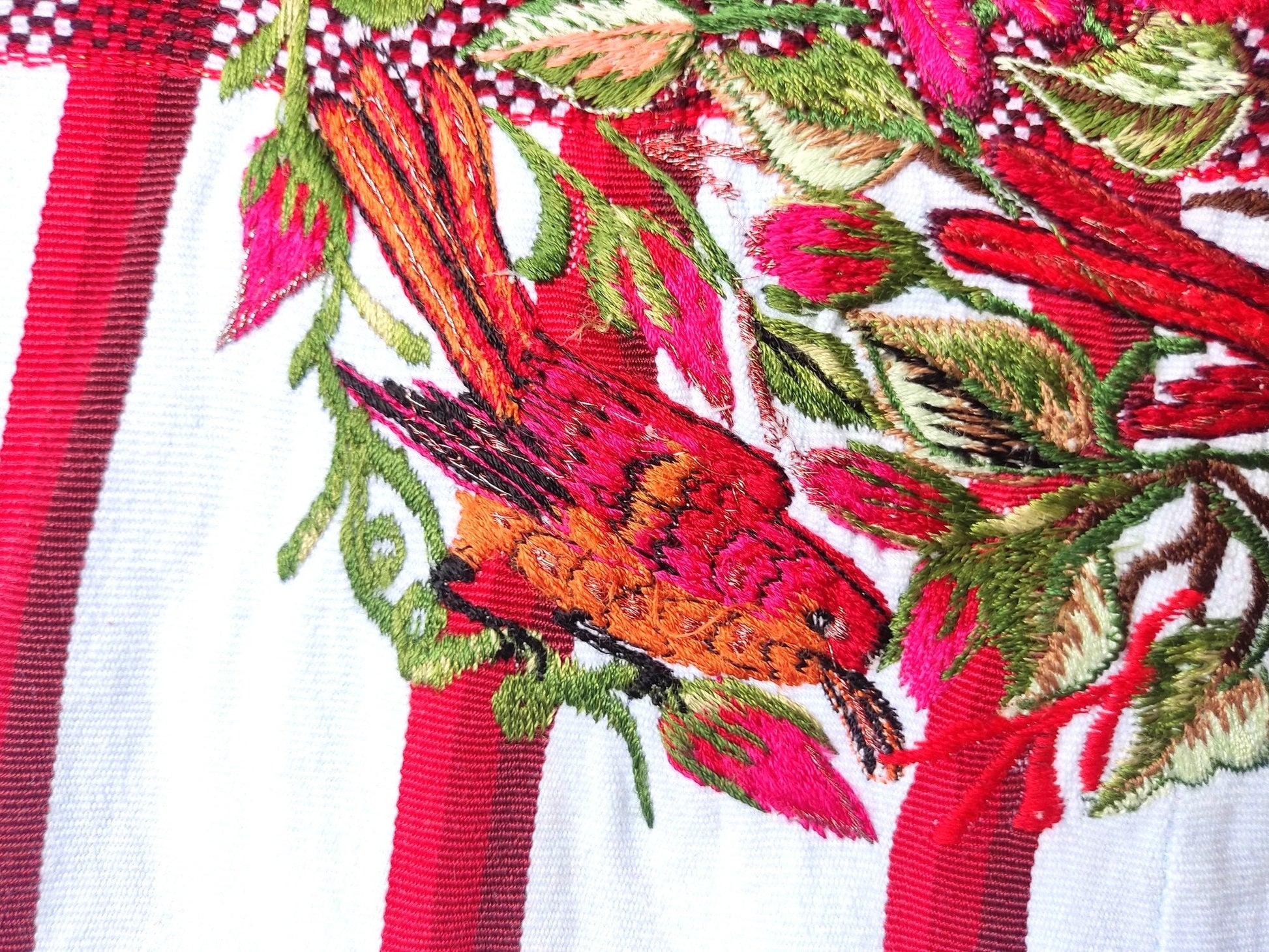 Vintage Handmade EMBROIDERED Birds SANTIAGO Atitlan Huipil Cotton Wall Decor Tapestry