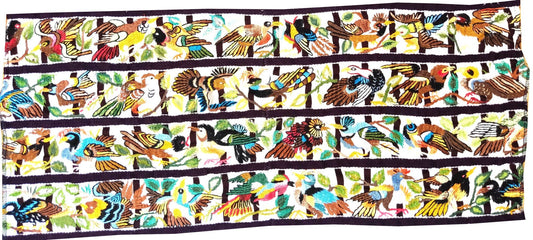 Handmade White EMBROIDERED Guatemalan Santiago Atitlan COTTON WALL "Mayan Bird Family" Tapestry