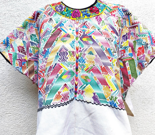Vintage Cotton Unique Handmade weaved -San Martin Chile Verde Quetzaltenango XELA- huipil