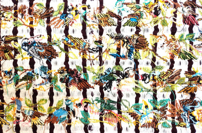 Handmade White EMBROIDERED Guatemalan Santiago Atitlan COTTON WALL "Mayan Bird Family" Tapestry