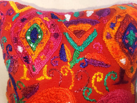 MINI Guatemala Hand Embroidery -Peacock Family- Pillow Cushion 8x8 - INSERT INCLUDED