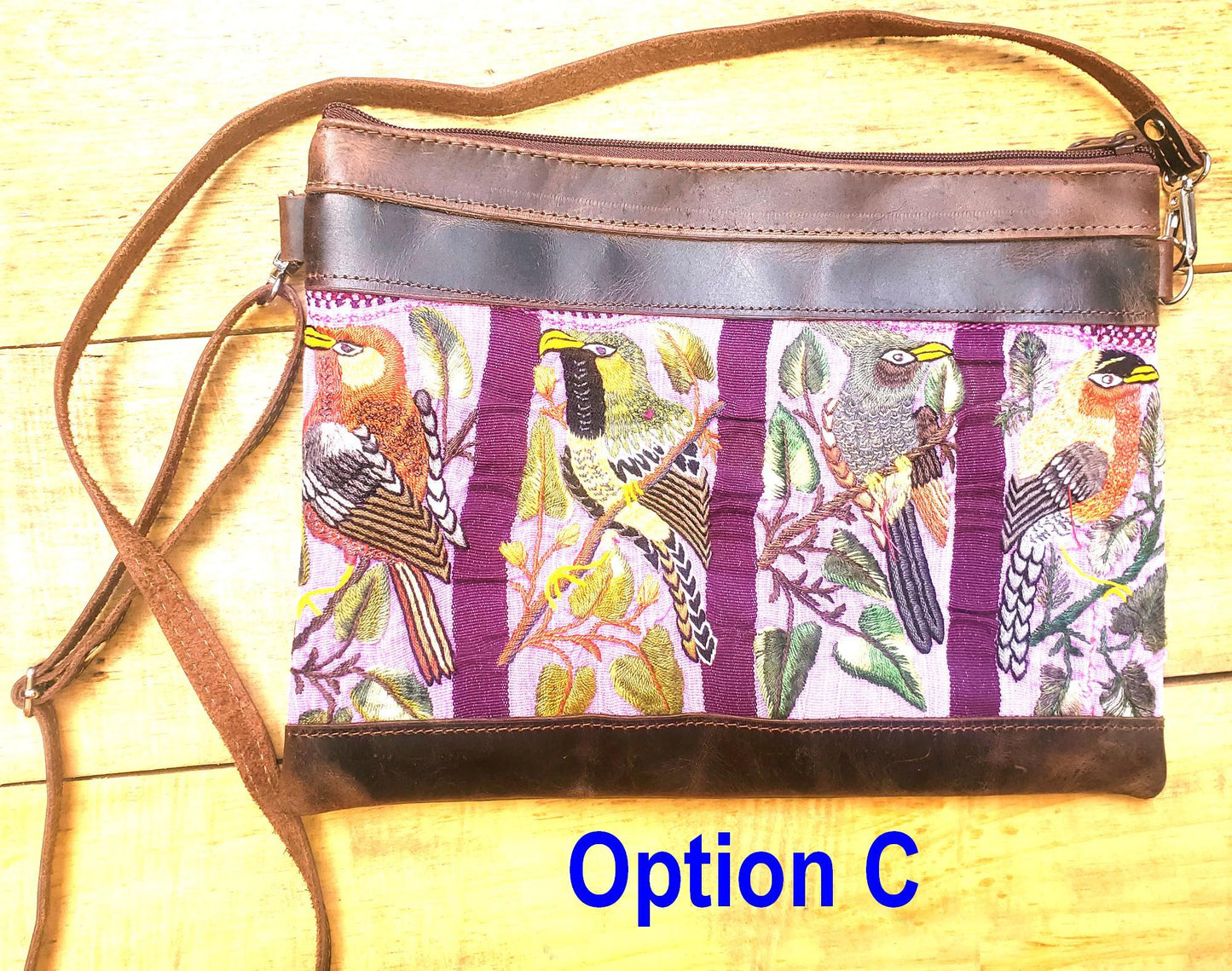 Aesthetic Woman Guatemalan Leather Huipil CROSSBODY Wristlet CLUTCH PURSE - 100% Cotton Lining Purse
