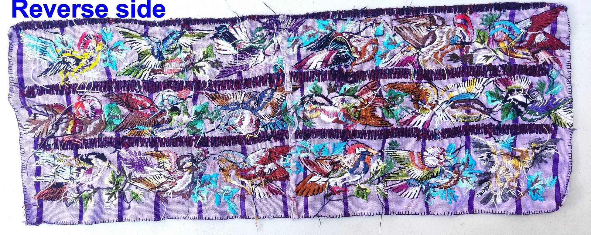 Handmade Purple EMBROIDERED Guatemalan Santiago Atitlan COTTON WALL "Mayan Bird Family" Tapestry