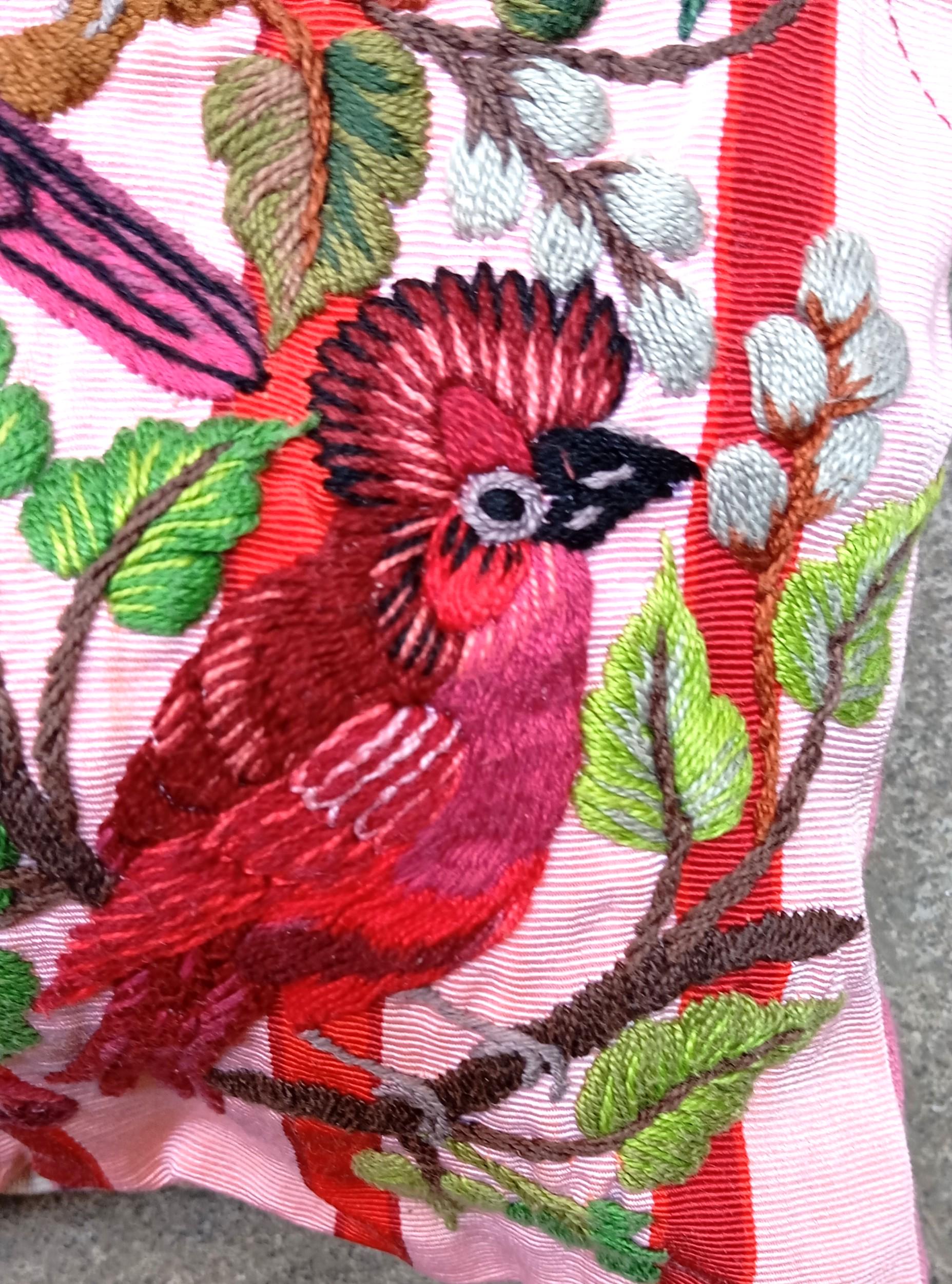 MINI Guatemala Hand Embroidery -6 CARDINAL BIRDS Pattern- Pillow Cushion 13 x 11 -Insert Included