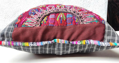 Set of Cotton Guatemala UPCYCLED Geometric PEACOCK Huipil Pillow Case Cushion Cover 18x18 inches 45x45 cm