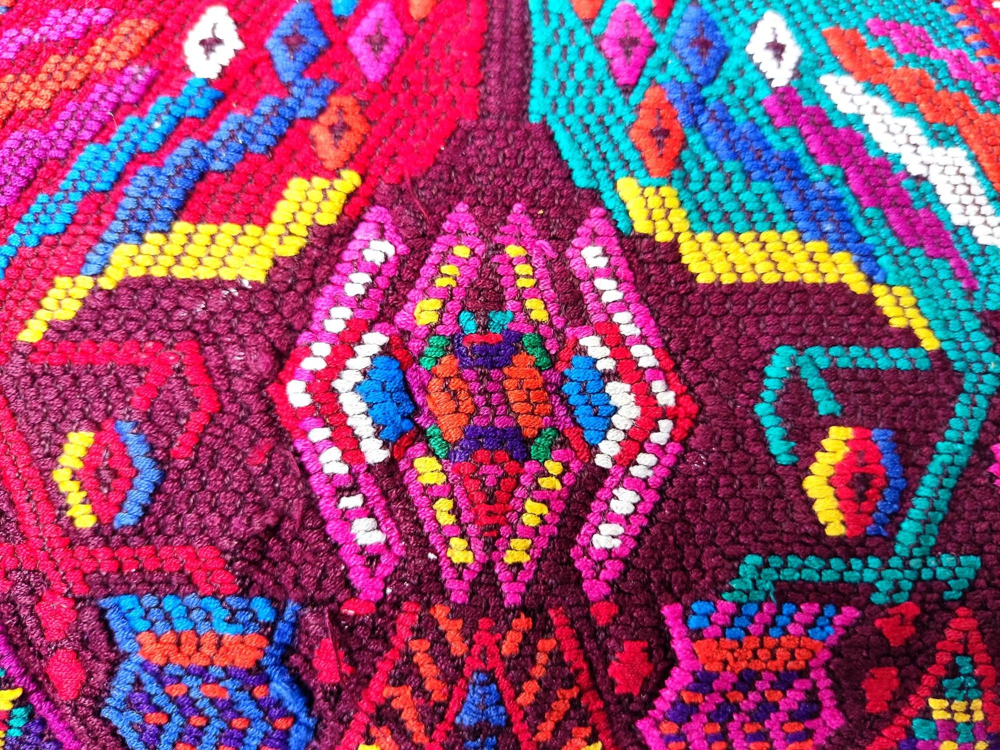 Set of Cotton Guatemala UPCYCLED Geometric PEACOCK Huipil Pillow Case Cushion Cover 18x18 inches 45x45 cm