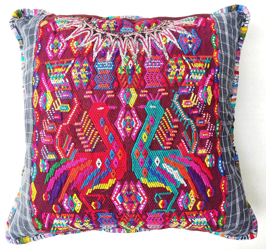 Set of Cotton Guatemala UPCYCLED Geometric PEACOCK Huipil Pillow Case Cushion Cover 18x18 inches 45x45 cm