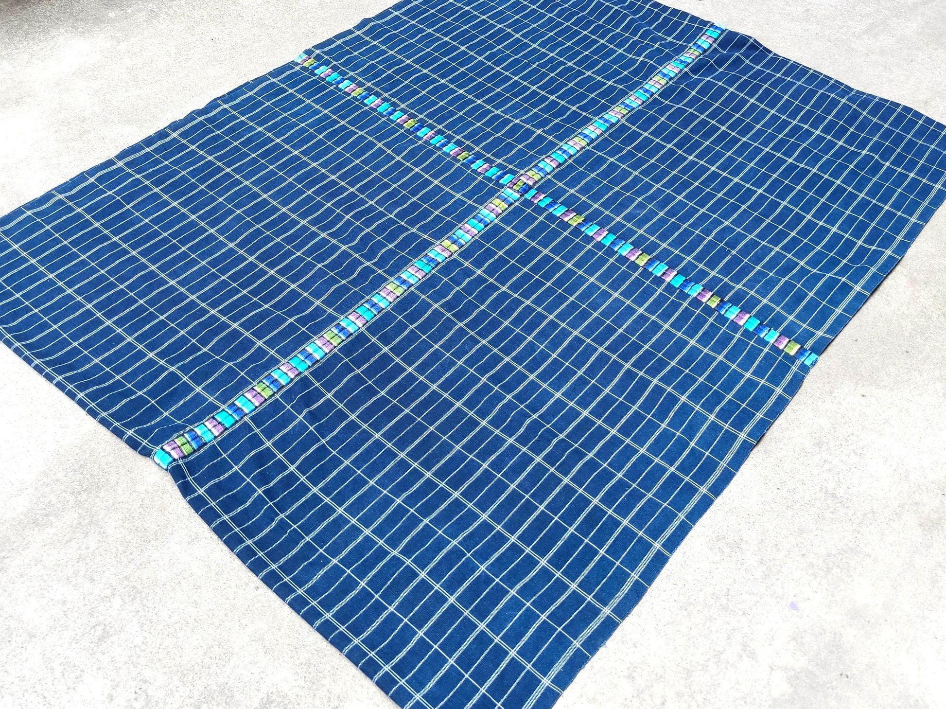 GUATEMALAN Santa Maria De Jesus Cotton Grid Corte FABRIC Per Yard - Vintage Embroidered Hand Woven Fabric