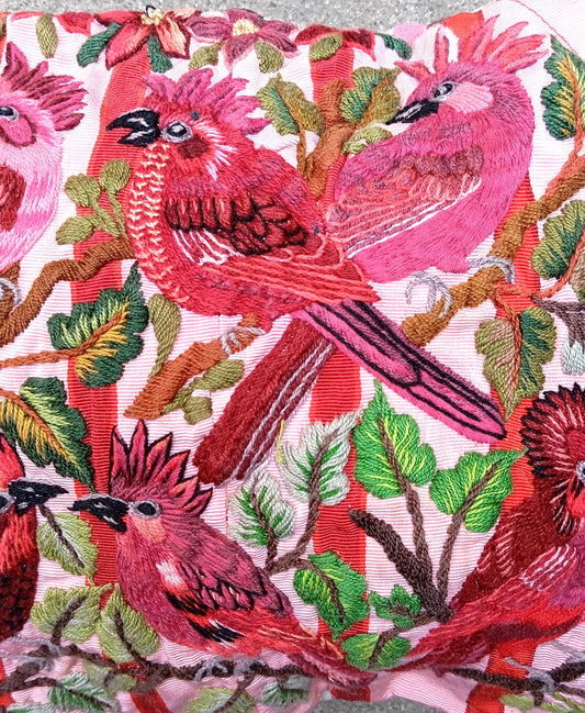 MINI Guatemala Hand Embroidery -6 CARDINAL BIRDS Pattern- Pillow Cushion 13 x 11 -Insert Included