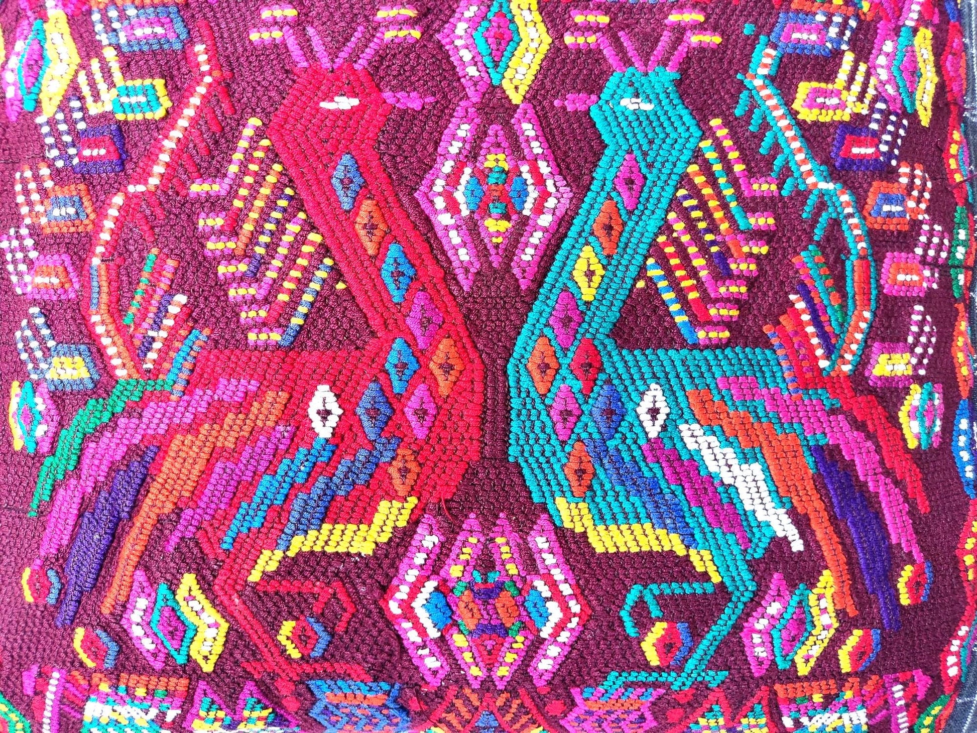 Set of Cotton Guatemala UPCYCLED Geometric PEACOCK Huipil Pillow Case Cushion Cover 18x18 inches 45x45 cm
