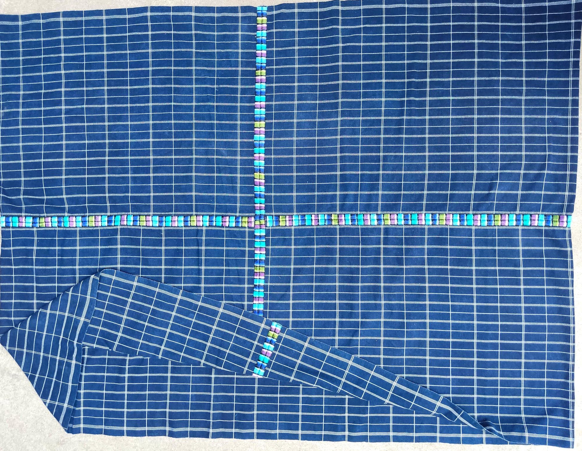 GUATEMALAN Santa Maria De Jesus Cotton Grid Corte FABRIC Per Yard - Vintage Embroidered Hand Woven Fabric