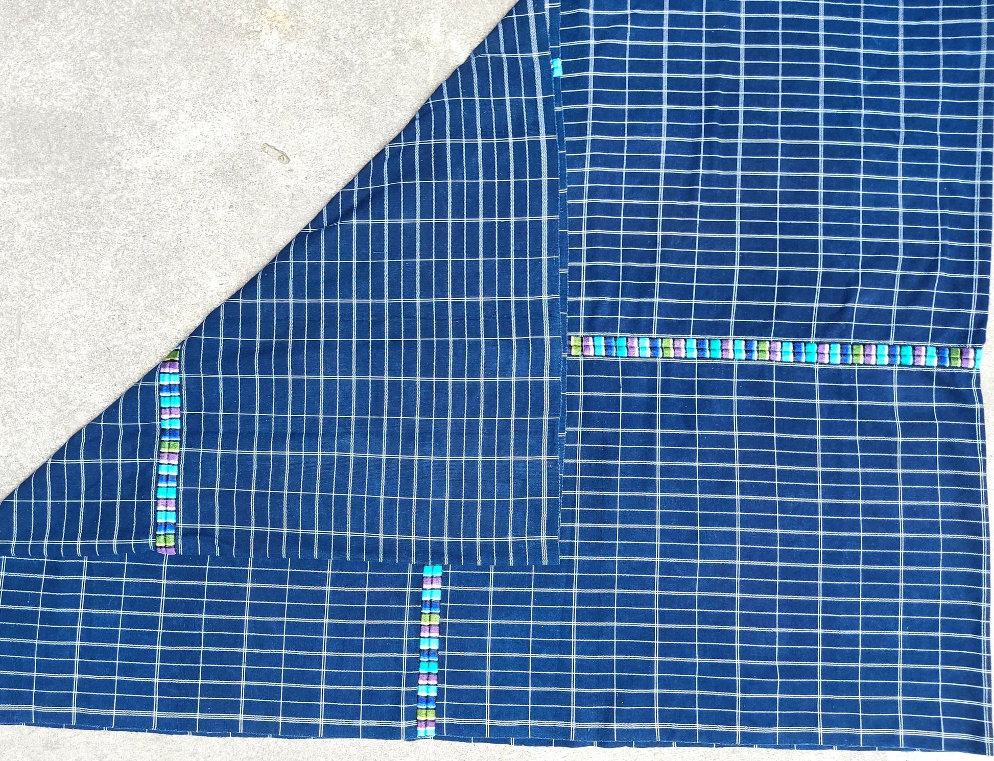 GUATEMALAN Santa Maria De Jesus Cotton Grid Corte FABRIC Per Yard - Vintage Embroidered Hand Woven Fabric
