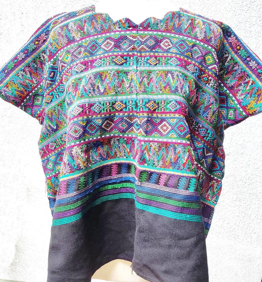 Cotton Unique Black Handmade WEAVED -San MARTIN JILOTEPEQUE- Huipil