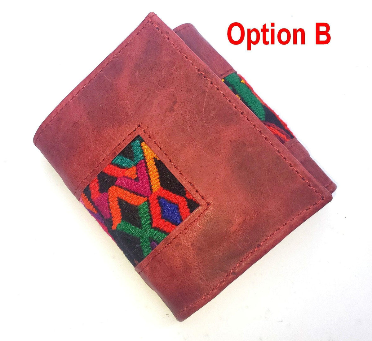 Guatemalan authentic Leather wallet -huipil patterned
