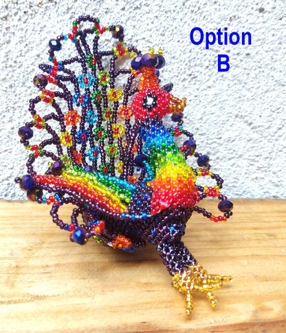 BEADED PEACOCK Hanging ORNAMENT Gift For Bird Lovers - Czech Glass Seed Beads And Nylon Thread