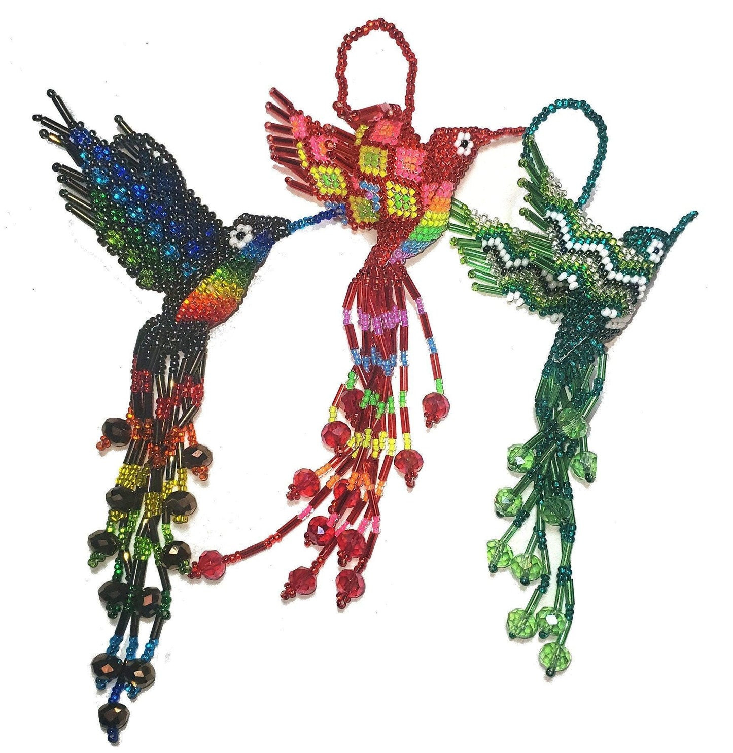 Hummingbird Ornament, Beaded Hummingbird, Mini Glass Ornaments,