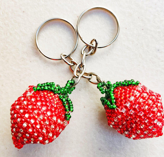 BEADED STRAWBERRY Hanging ORNAMENT Gift For Fruit Lovers - Czech Glass Seed Beads And Nylon Thread