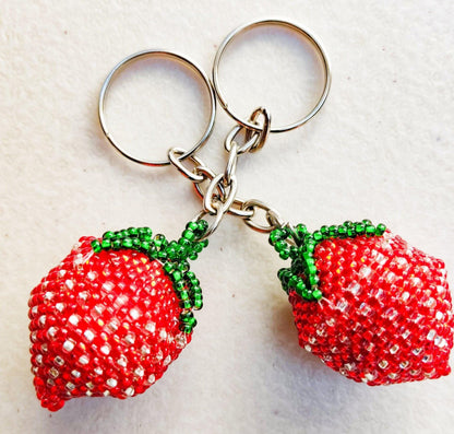 BEADED STRAWBERRY Hanging ORNAMENT Gift For Fruit Lovers - Czech Glass Seed Beads And Nylon Thread
