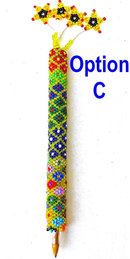BEADED COVER Pen Sleeve Geometric Floral Pattern ORNAMENT Gift - Czech Glass Seed Beads And Nylon Thread