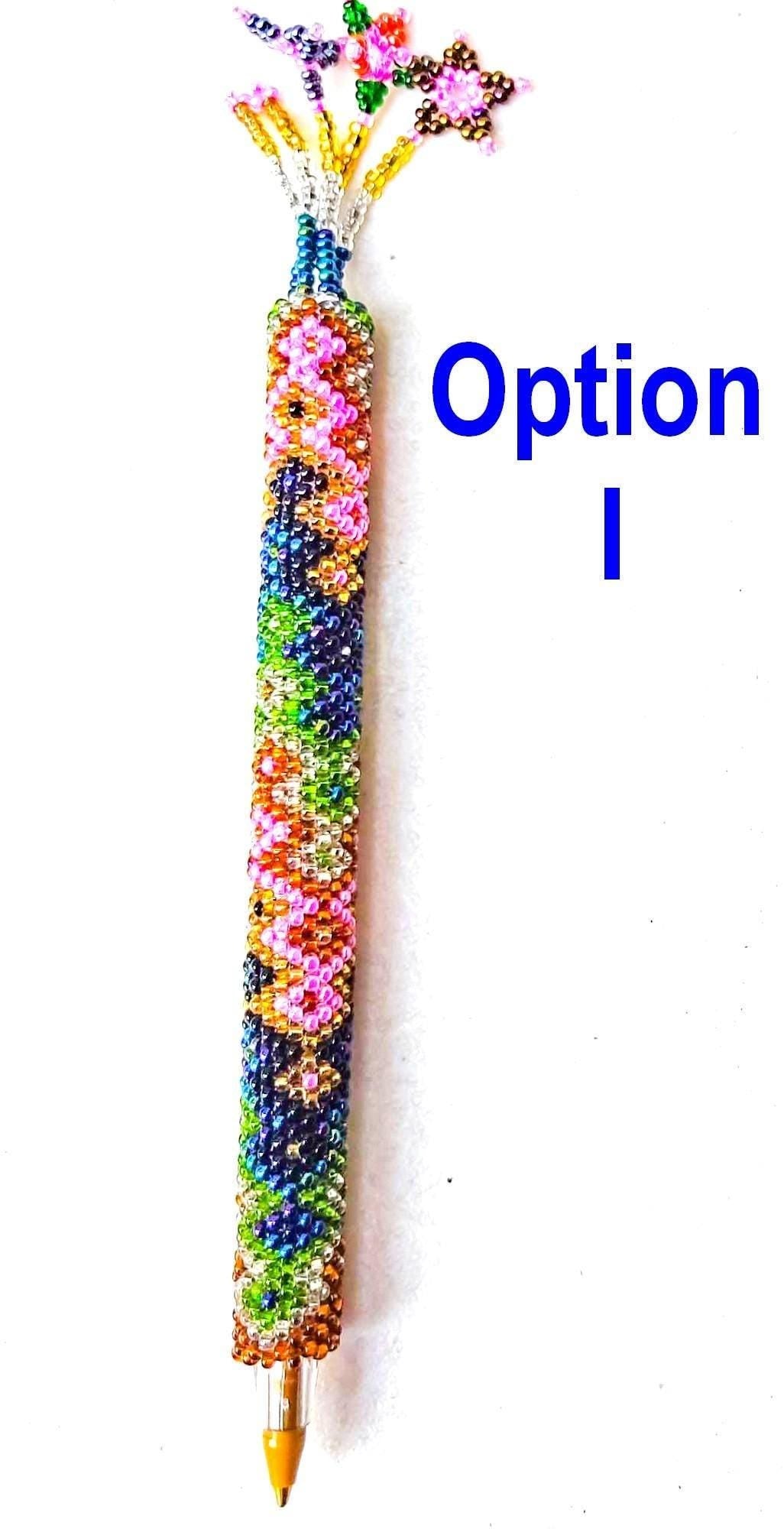 BEADED COVER Pen Sleeve Geometric Floral Pattern ORNAMENT Gift - Czech Glass Seed Beads And Nylon Thread