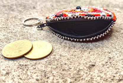 Handmade Round ARTISTICALLY Made Beaded COIN PURSE Key Ring