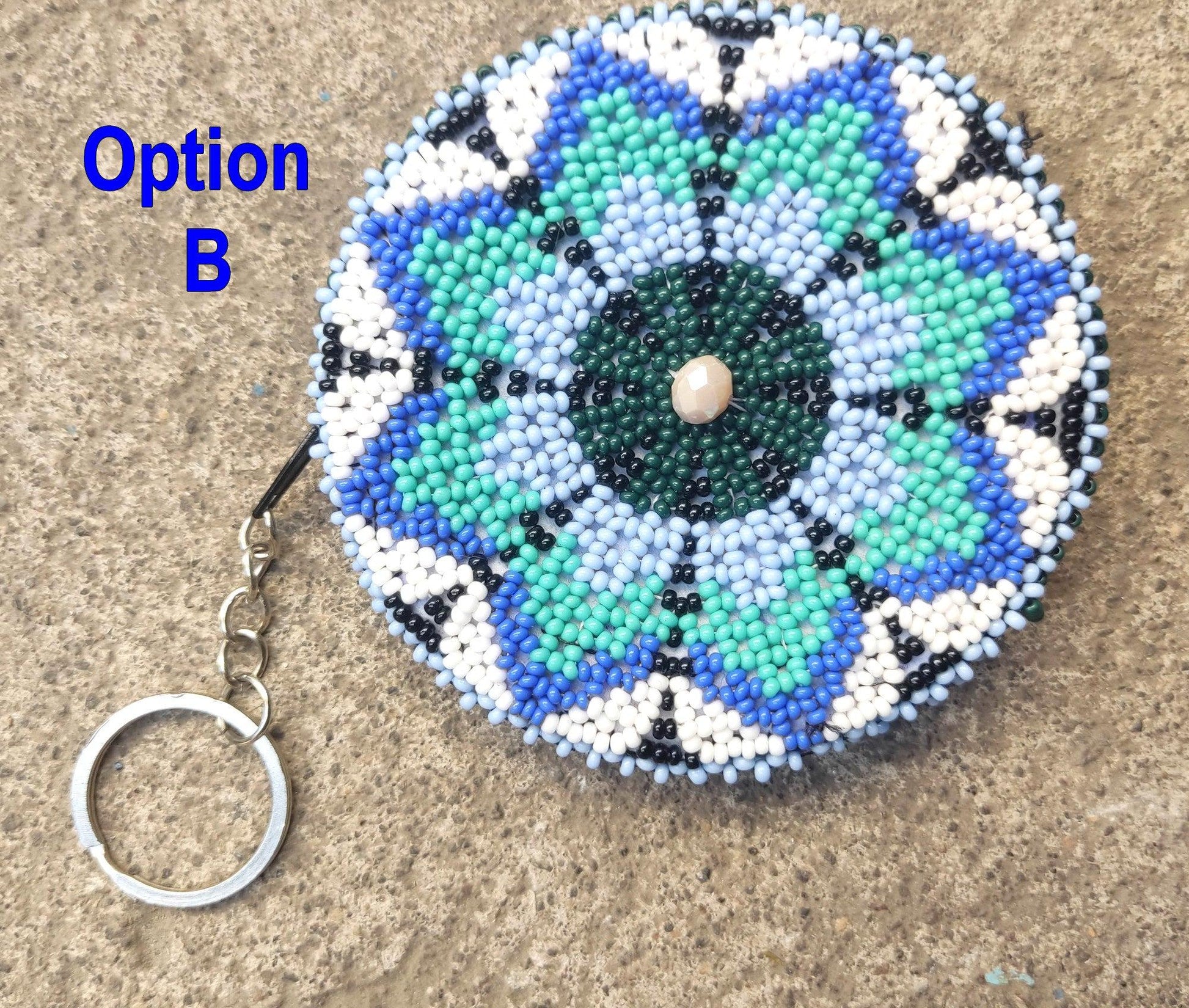 Handmade Round ARTISTICALLY Made Beaded COIN PURSE Key Ring