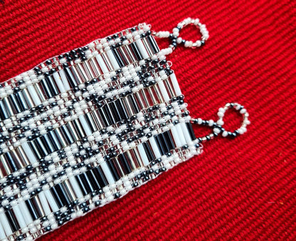 Wide Hand Beaded BRACELET -Gray and White- ATITLAN