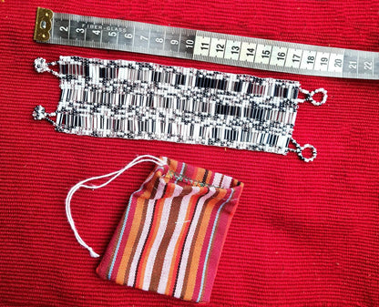 Wide Hand Beaded BRACELET -Gray and White- ATITLAN