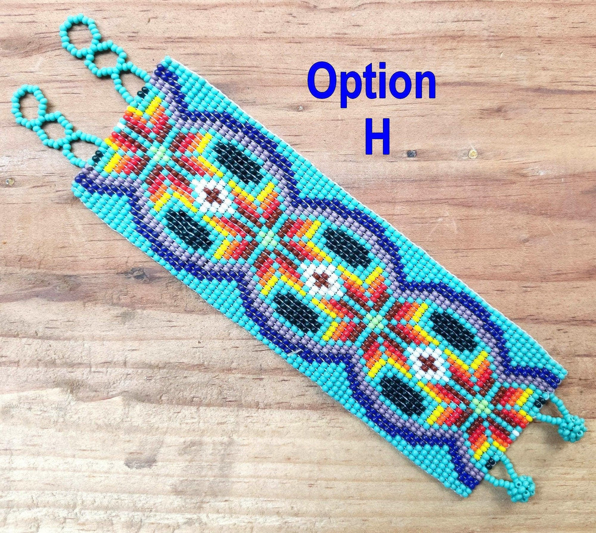 Wide Hand Beaded BRACELET -Floral and Geometric Pattern- ATITLAN