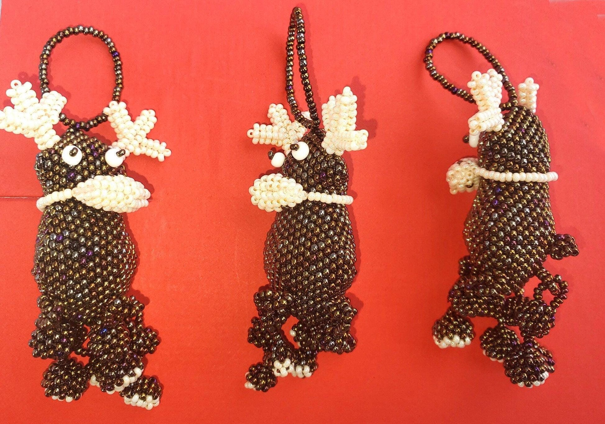 BEADED REINDEER Hanging ORNAMENT Gift For Bird Lovers - Czech Glass Seed Beads And Nylon Thread