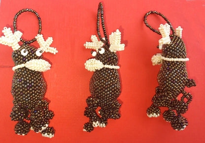 BEADED REINDEER Hanging ORNAMENT Gift For Bird Lovers - Czech Glass Seed Beads And Nylon Thread