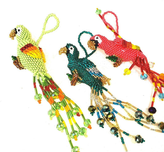 Parrot Ornament, Beaded Parrot, Mini Glass Ornaments