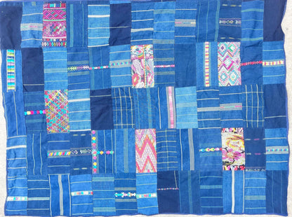 Guatemalan Indigo PATCHWORK QUILT Huipil throw -Wall hanging decor-