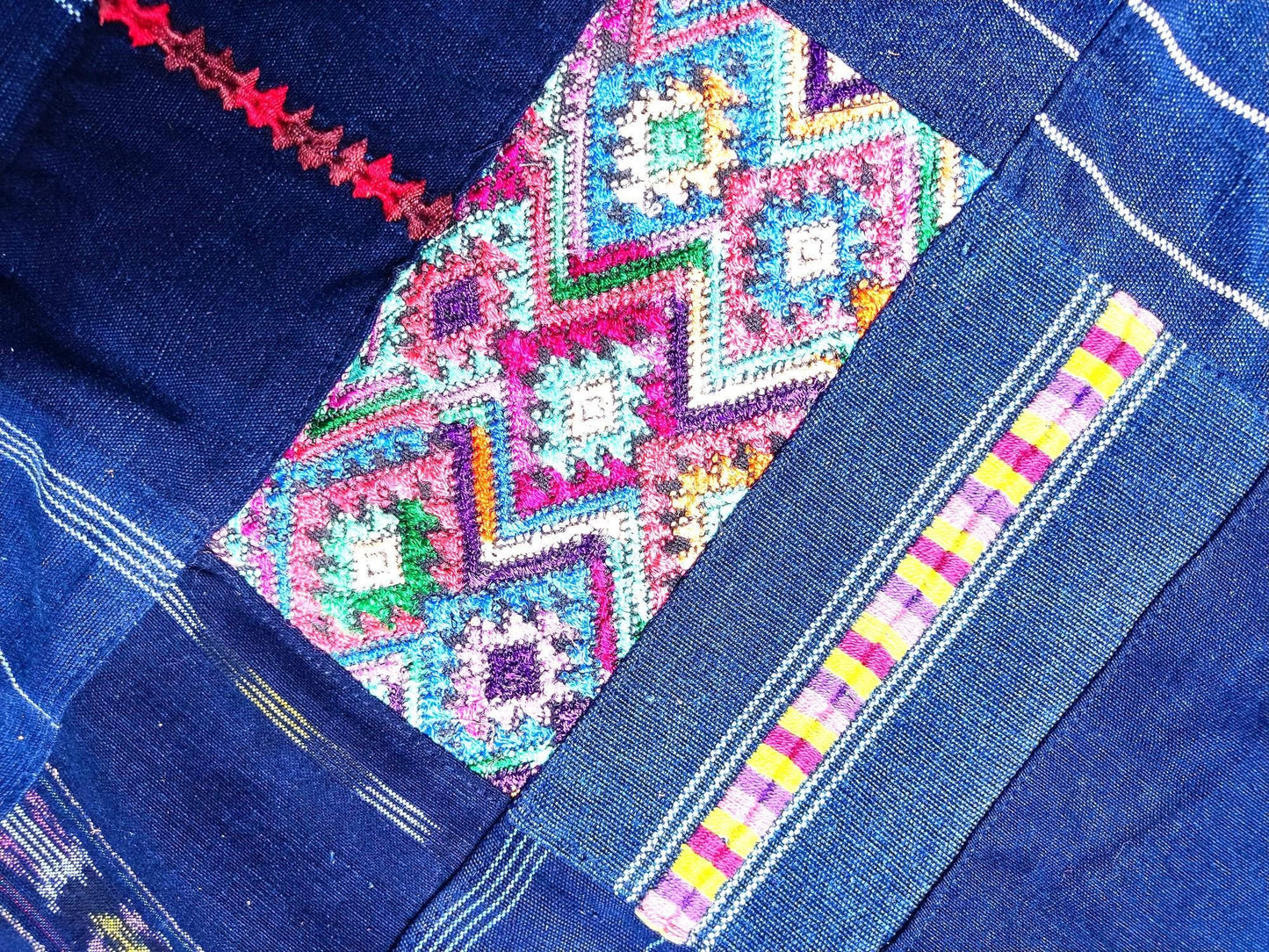 Guatemalan Indigo PATCHWORK QUILT Huipil throw -Wall hanging decor-