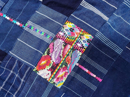Guatemalan Indigo PATCHWORK QUILT Huipil throw -Wall hanging decor-